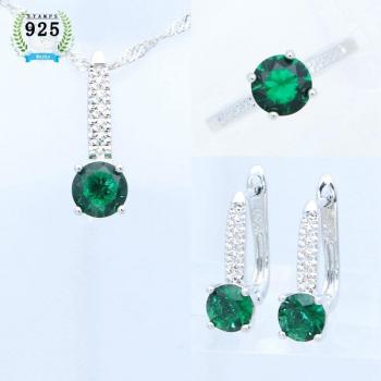 Women's 925 Sterling Silver Garnet Pendant, Ring, and Earrings Set