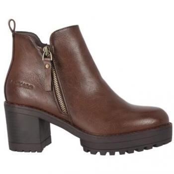 Botines con tacón de mujer Chika10, puntera redonda, cierre de cremallera, piel sintética, color marrón, talla 40
