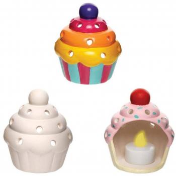Set von 3 Cupcake Teelichthaltern aus Keramik