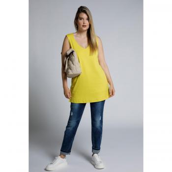 Top giallo a doppio strato con scollo a V, per taglie forti, donna, 64/66