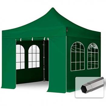 TOOLPORT Carpa Plegable 3x3m, Acero Premium 40mm, Laterales con Ventanas, Verde Oscuro