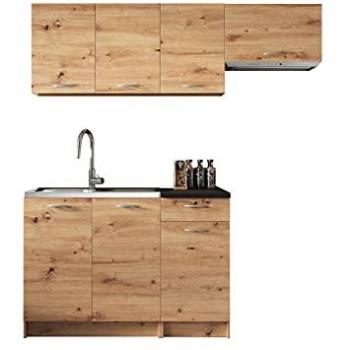 Composizione cucina Trenton 101, Aglomerato Laminato, Rovere Artisan + Nero, 180x60cm