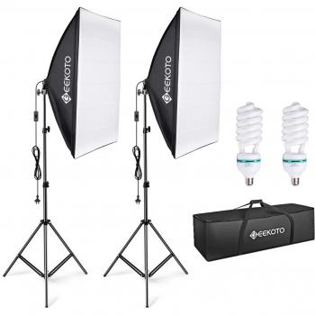 GEEKOTO Softbox Set Fotostudio 50 x 70cm mit 2 Softboxlampe 60W 6500K 62-200 cm