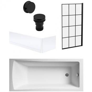 Square Bath with Framed Black Screen and Panels 1700x700mm