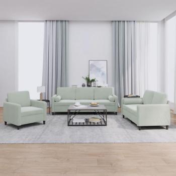 Soft Grey Velvet 3‑Part Sofa with Throw Pillows – vidaXL