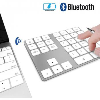 Tastier numérique sans fil 34 touches, compatible Excel Numbers, rechargeable en mode Bluetooth