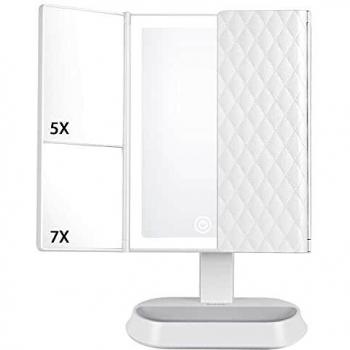 Auxmir Kosmetikspiegel 60LED – 5x/7x Zoom, 3 Lichtfarben, USB & Batterie, Touch-Dimmung