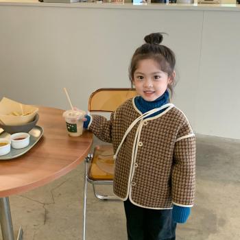 Girls' Winter Velvet Coat with Plaid and Lamb Wool