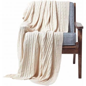 HOMESCAPES Cotton Knit Throw Blanket, Natural, 150 x 200 cm