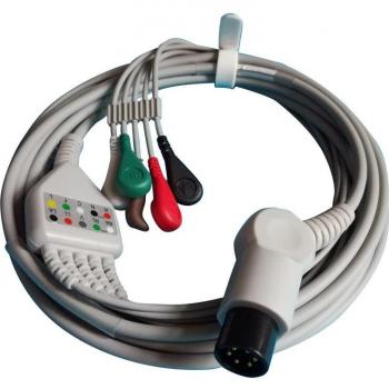 NPB‑4000 ECG Nellcor Cable – 6 Pines, 5 Plomos, 3 ECG, Clip de Presión
