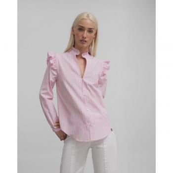Camisa de rayas rosa con volantes para mujer