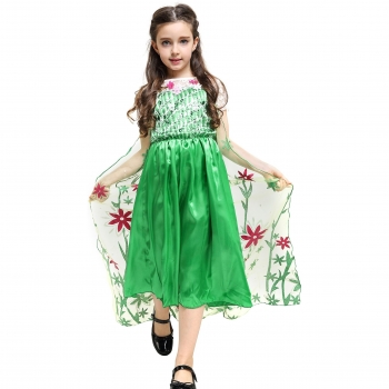 Katara 1688: Elsa‑Grün – Eiskönigin Partyoutfit, bodenlanges Kostümkleid mit Schleppe (110/116)