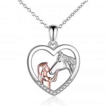 Collar infantil de plata con colgante de caballo y zirconia