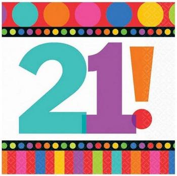 Amscan serviettes jetables 21 ans rayées et à pois (16 pièces)