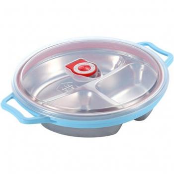 304 Stainless Steel Child's Divided Dining Plate with Cartoon Cover