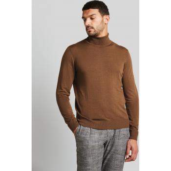 Modischer Rollkragenpullover aus 100 % Merinowolle in warmem Cognac