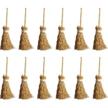 Escoba de paja con cuerda roja, 12 Uds., decoraciones ligeras para Halloween