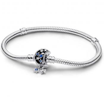 Pandora Silver Moon Clasp Bracelet with Blue Crystal