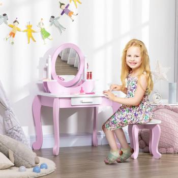 Kids Vanity Table with Mirror and Stool, for Ages 3-6 Years