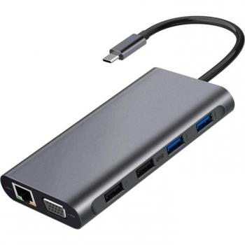 Hub USB C 11 en 1 pour ordinateurs portables, trois écrans, compatible Windows (2 HDMI, VGA, PD 3.0)