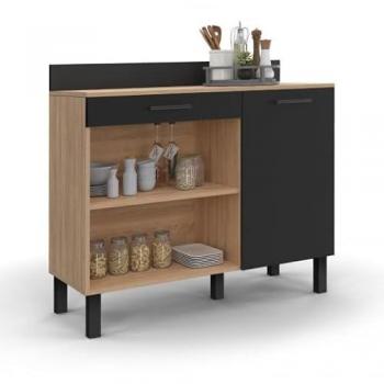 Buffet bas cuisine 100 cm – H.83 cm, finition hêtre & noir