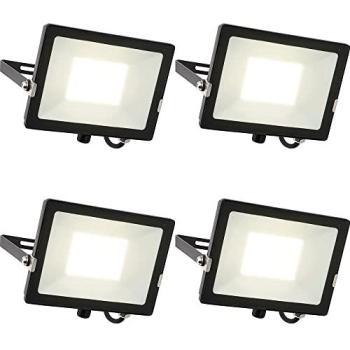Cool White 50W 4-Pack Outdoor LED Floodlights – Waterproof & Matte Black Design