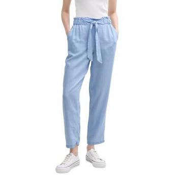 TOM TAILOR DENIM Damen Hose im Paperbag-Design, Uni, Hellblau, XL
