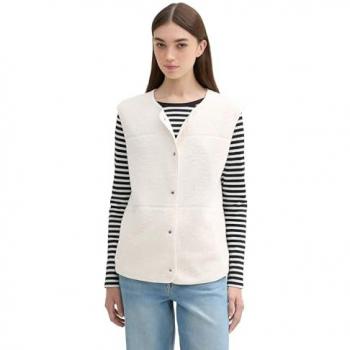 TOM TAILOR DENIM Damen Sweatweste Teddy, Uni, Weiß, Gr. XS