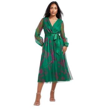 Petite Green Tie‑Back Floral Mesh Midi by Wallis