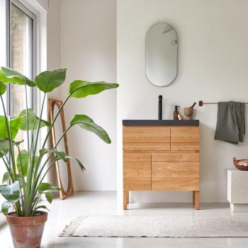 Lavabo Mueble Tikamoon 80 cm – Estilo Loft con Madera y Piedra Lava