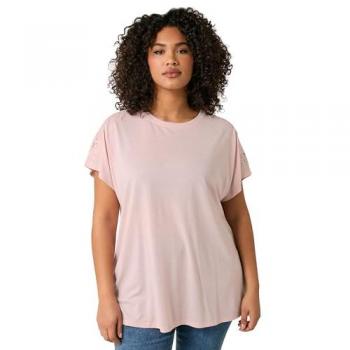 Evans Rosa Häkel-T-Shirt mit Schulterdesign