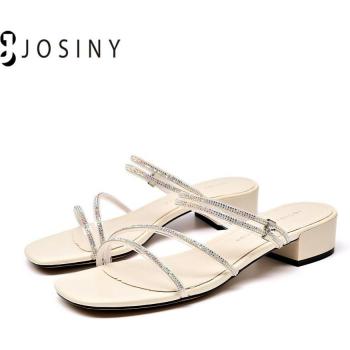 JOSINY 3,5 CM Sommer Sandalen für Frauen 2022 mit offener Spitze und schillernder Dekoration