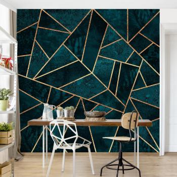 Wallpaper Premium Scuro Turchese con Accenti Dorati 192x192 cm – Quadrato