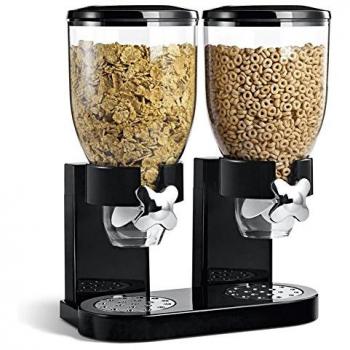 BAKAJI Dispenser Storage Doppio Contenitore Dosatore Distributore Pasta Nero