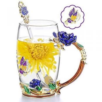 COAWG Blue Rose Enamel Crystal Glass Cup