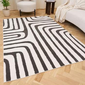 Loft Curved Line Dark Grey Living Room Rug, 120 cm x 170 cm – The Rugs