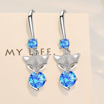 S925 Silver Long Tassel Earrings with Blue Pink and Crystal Zircon for Women