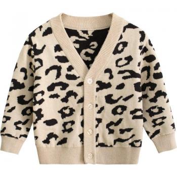 Warm Leopard Print Sweater Coat for Baby Girls (1-9Y)