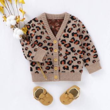 Knitted Cotton Leopard Coat for Infants 0-24M