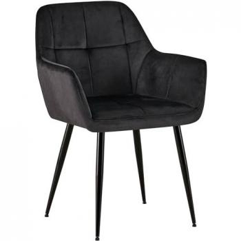 Silla Emia en terciopelo negro con reposabrazos