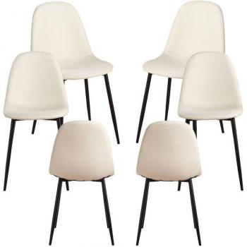 Set de 6 sillas Black Teok, tela beige, ideal para comedor