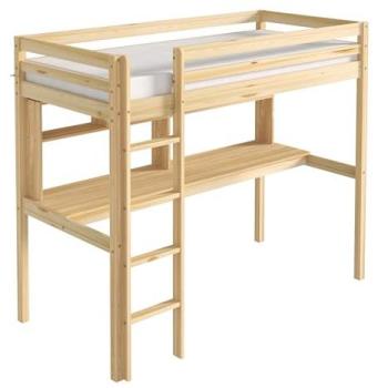 Lit Mezzanine Beige avec Bureau et Matelas Hybride 90x200
