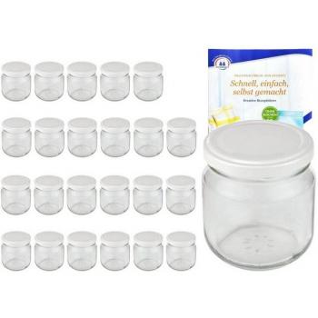 Pack de 24 pots ronds 212 ml avec couvercle blanc et recettes de gelée