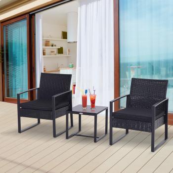 Outsunny 3 Pieces Rattan Dining Set Patio Bistro Table Chair Conversation Set863