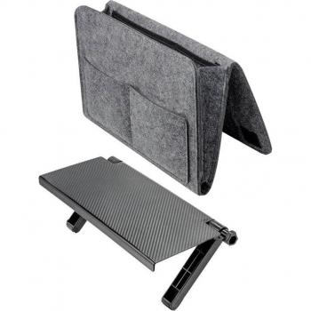 Caddy de chevet avec sac de rangement suspendu gris foncé et support pour moniteur