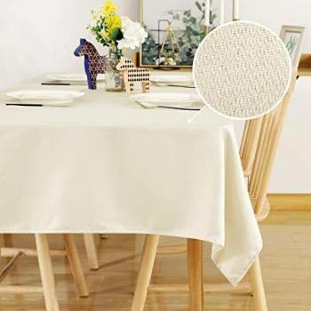 Nappe salle à manger lin beige, 130 × 130 cm – protection anti‑taches