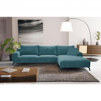 WERK2 Faro L‑Form: Großes L‑Ecksofa in Trend-Cord, 315 × 67 × 188 cm, Samtvelours (Petrol)