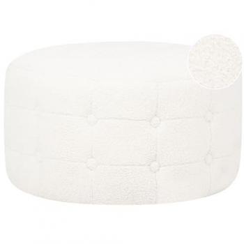 Bouclé Pouf Weiß 55 cm mit Knopfsteppung für Wohnzimmer und Schlafzimmer