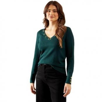 Forest Green Studded V Neck Jumper for Women