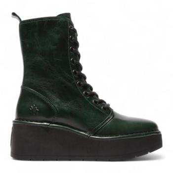 Infinity Leather Fly London Hait273 Chunky Platform Ankle Boot, Green – Leather Lace‑Up Women's Model